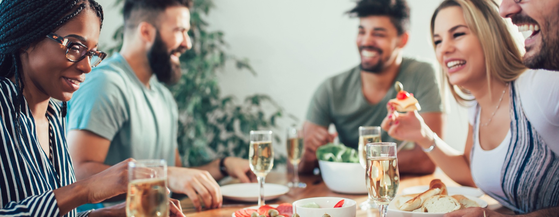 people eating food at a table
